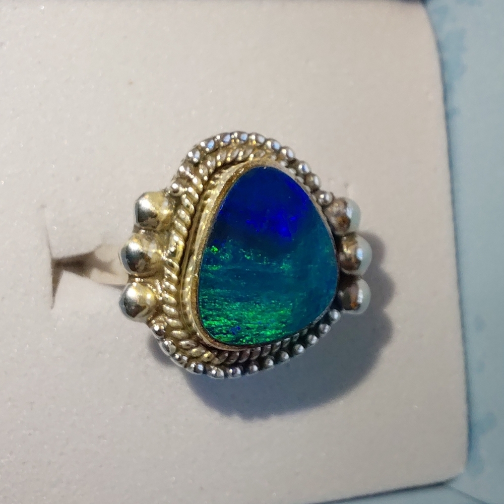 Stunning Australian Opal Silver Ring Size 6 - Picture 11 of 15